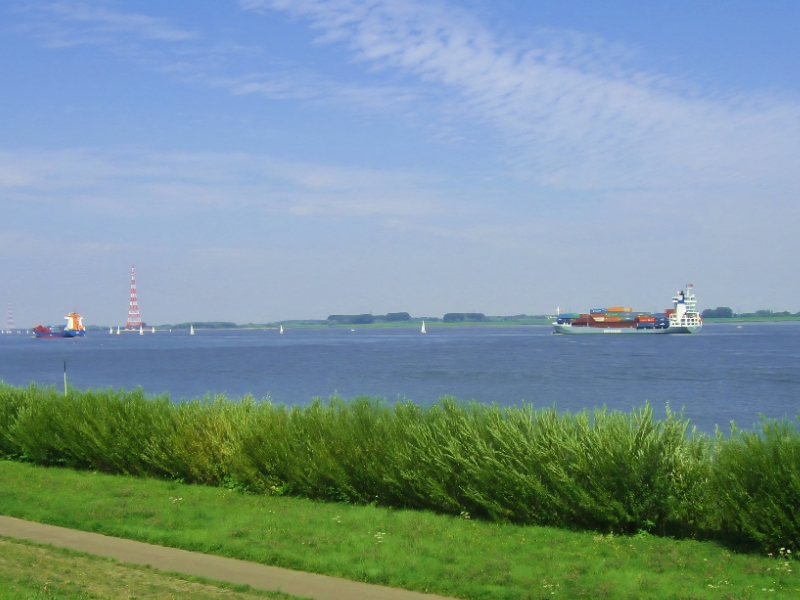 Schiffe auf der Elbe beobachten am Deich